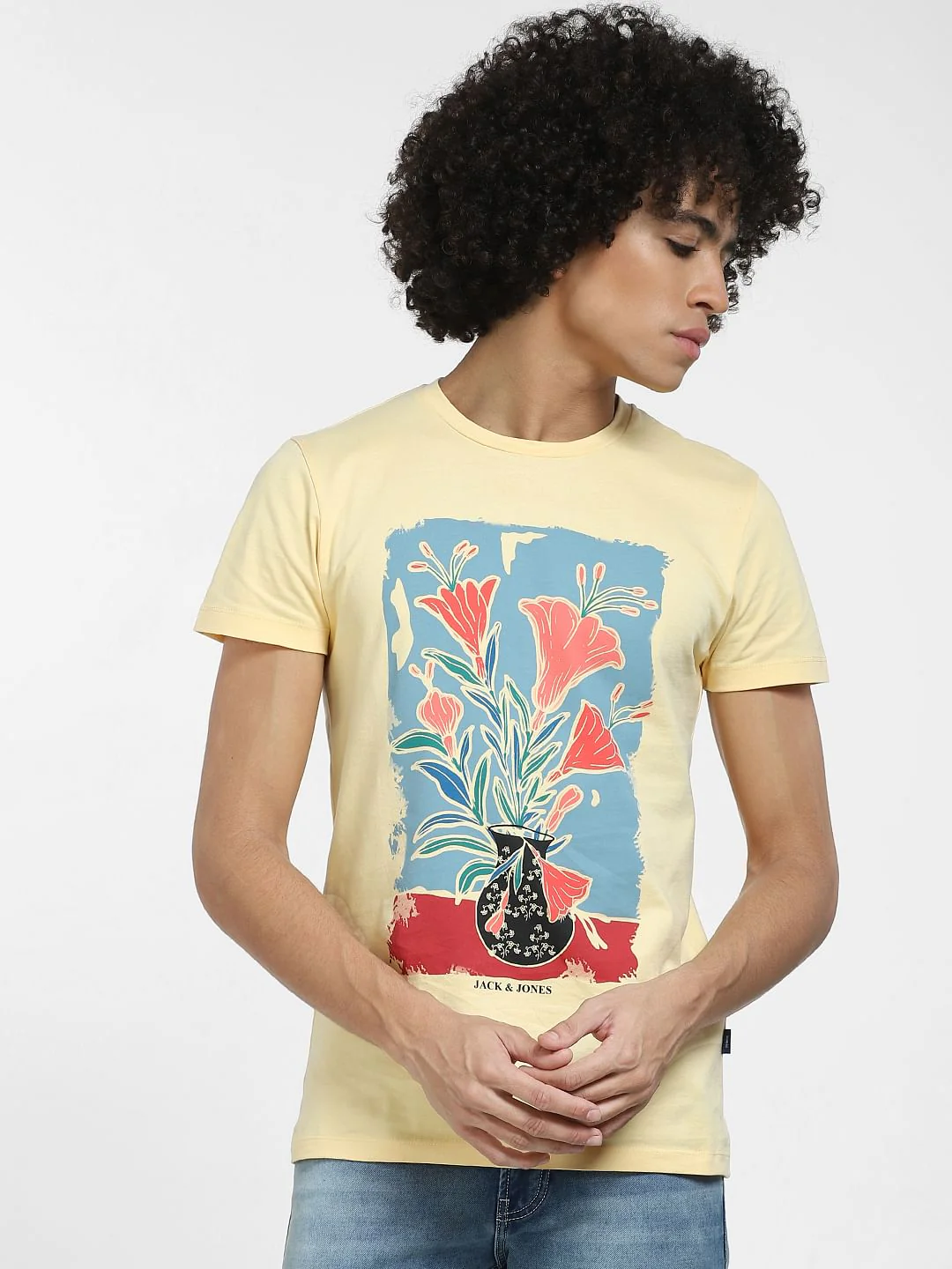 Beige Graphic Print Crew Neck T-shirt - Image 2
