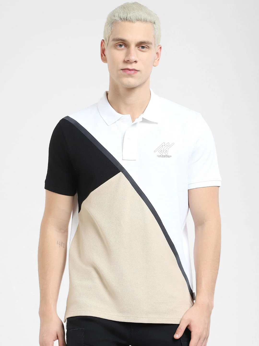 White Colourblocked Polo T-shirt - Image 2