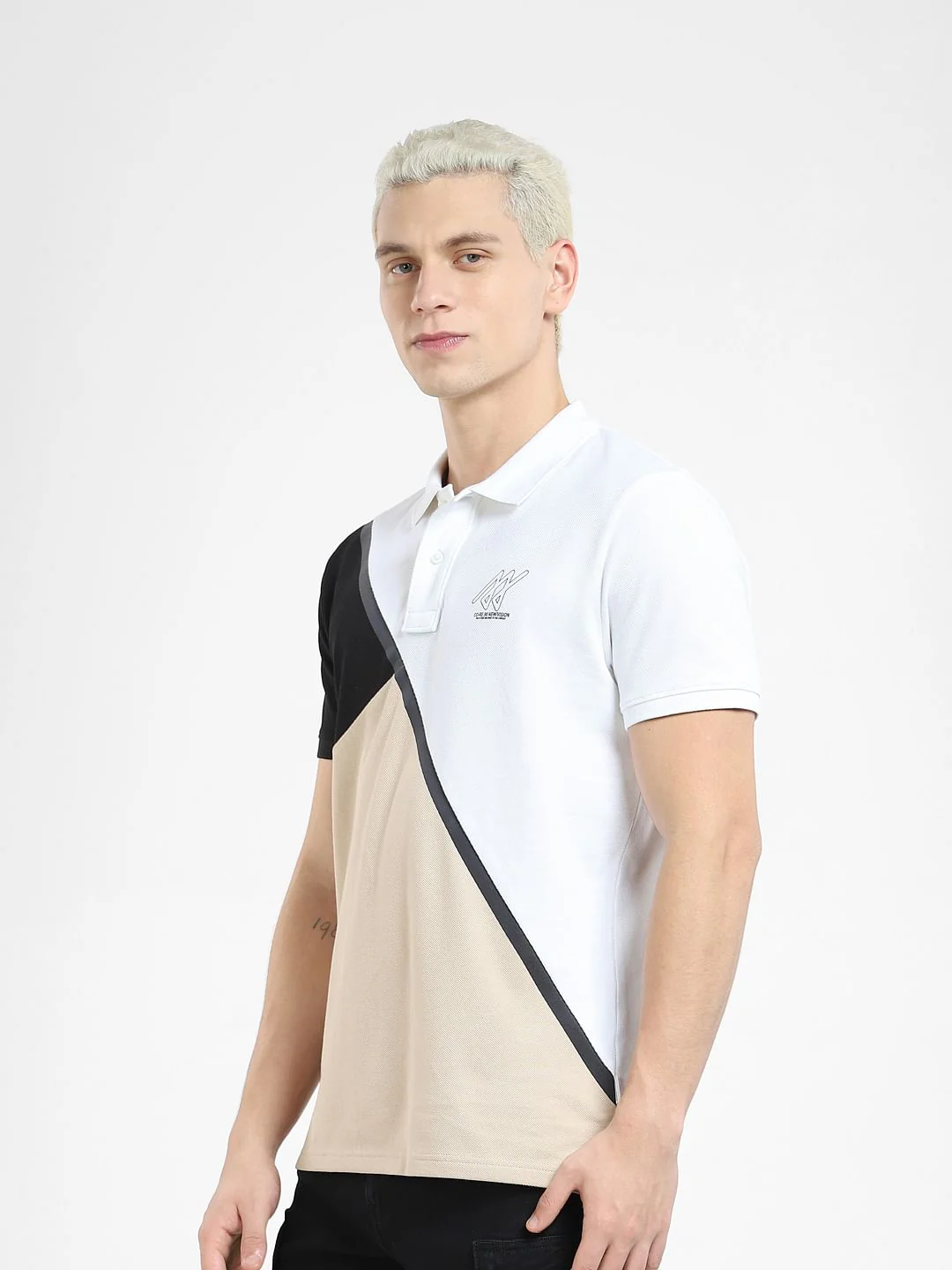 White Colourblocked Polo T-shirt - Image 3