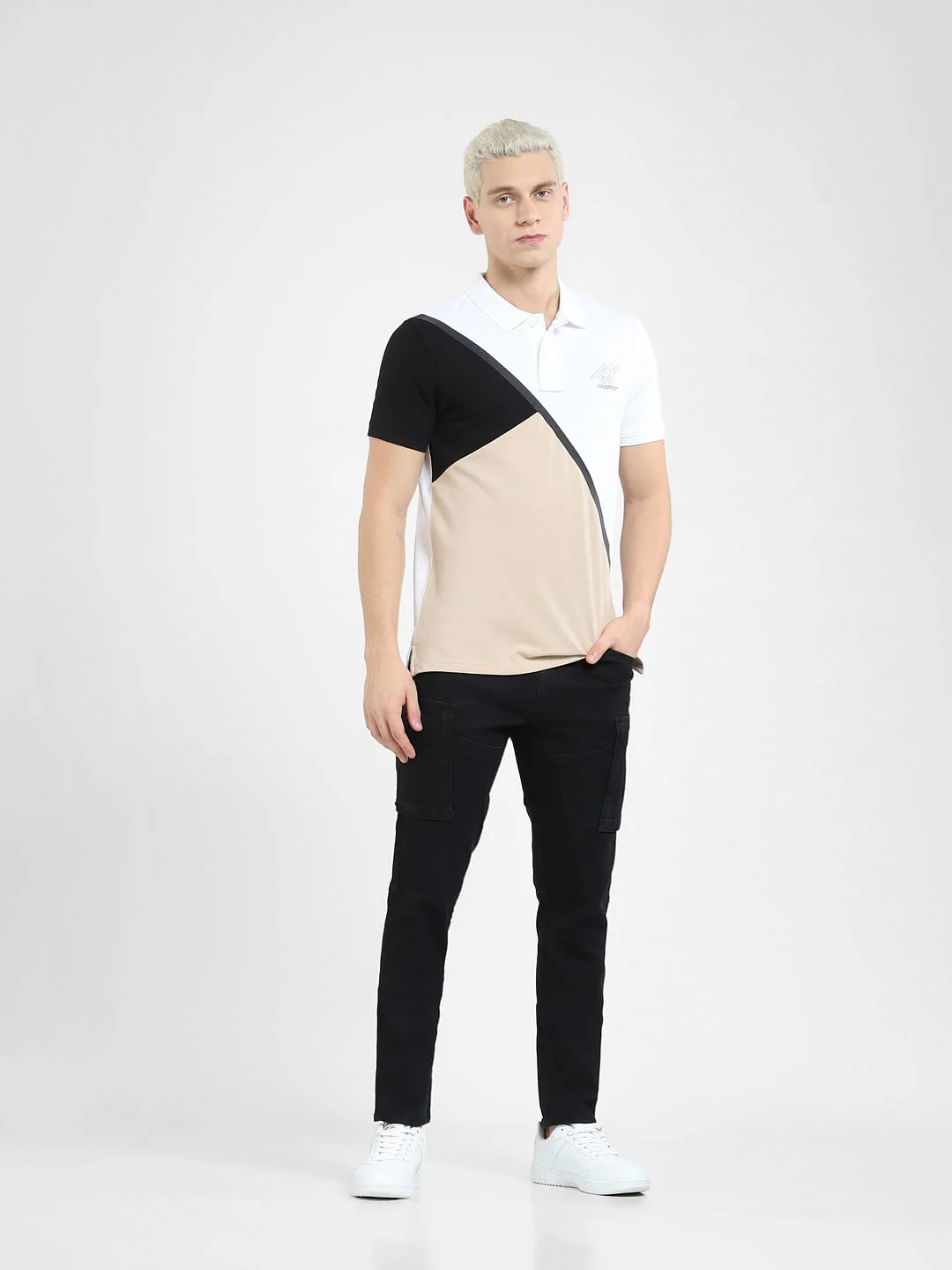 White Colourblocked Polo T-shirt - Image 6
