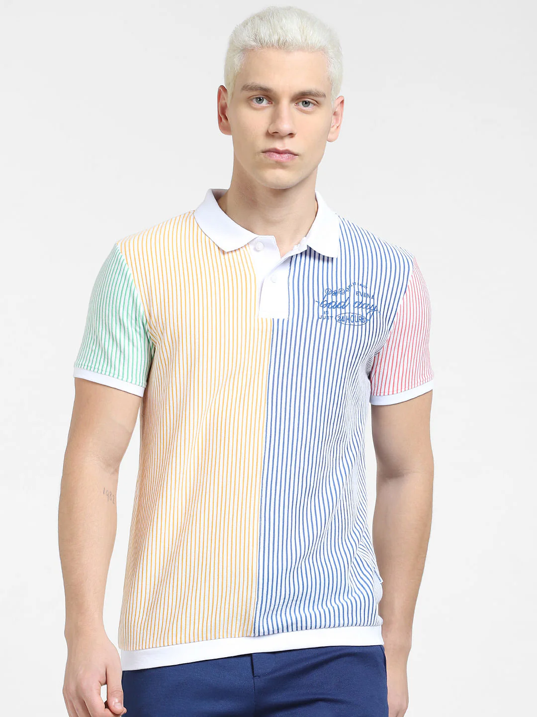White Striped Polo T-shirt - Image 2