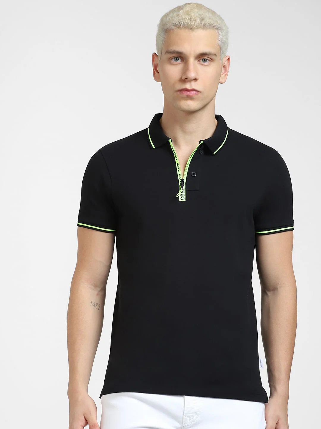 Black Logo Print Polo Neck T-shirt - Image 2