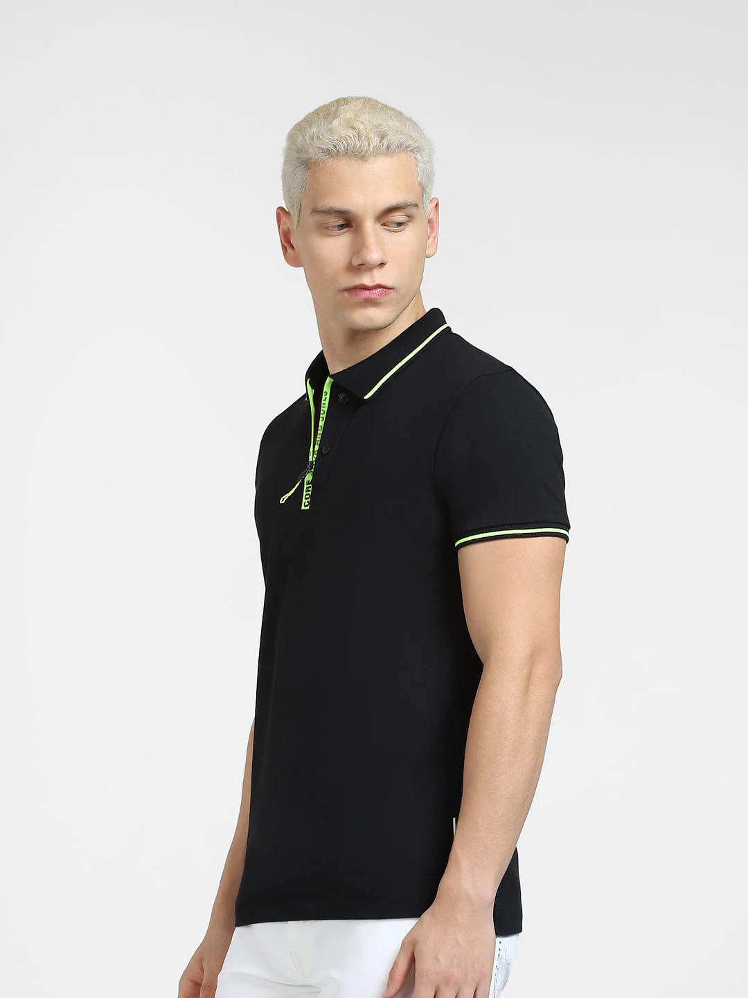 Black Logo Print Polo Neck T-shirt - Image 3