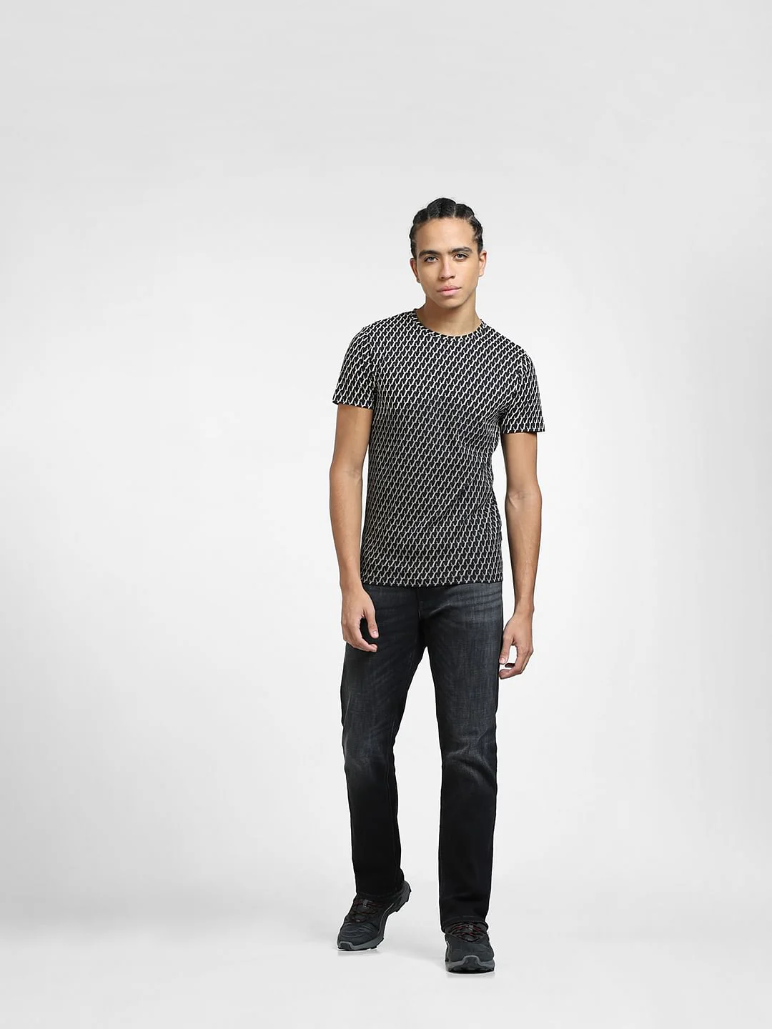 Black Printed Crew Neck T-shirt - Image 5