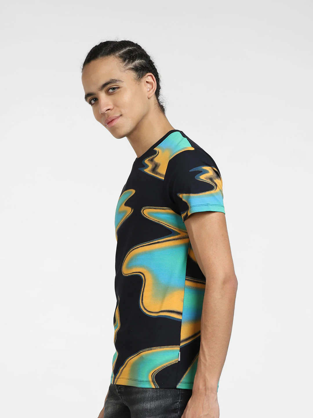 Black Printed Crew Neck T-shirt - Image 3