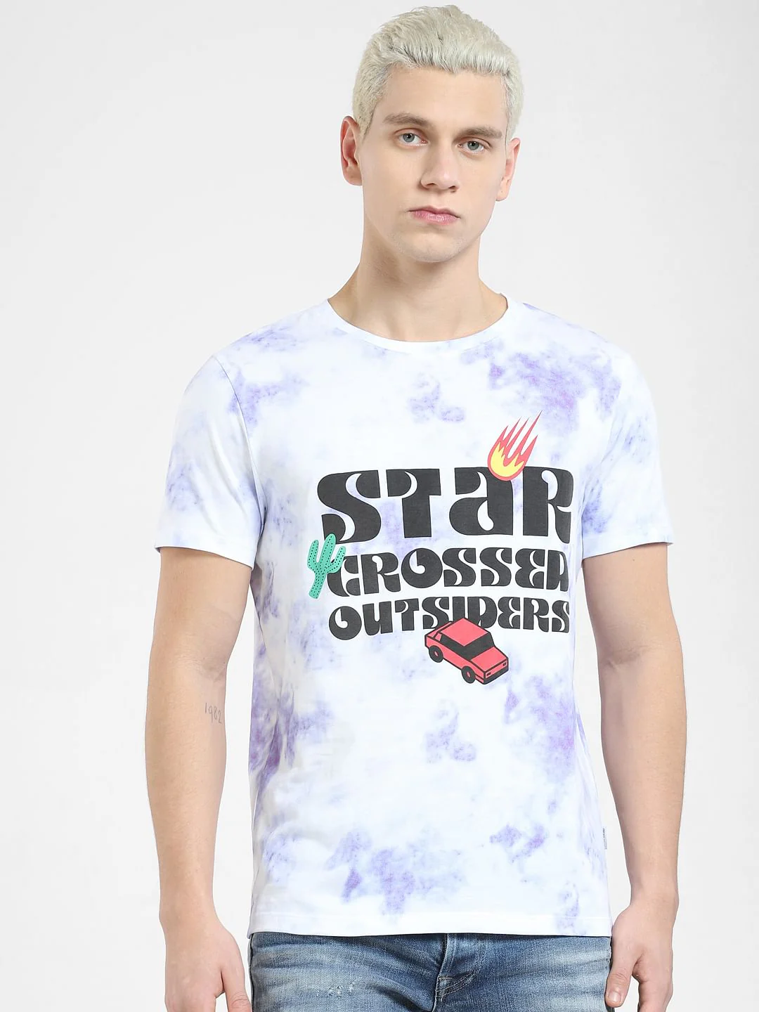 Purple Printed Crew Neck T-shirt - Image 2