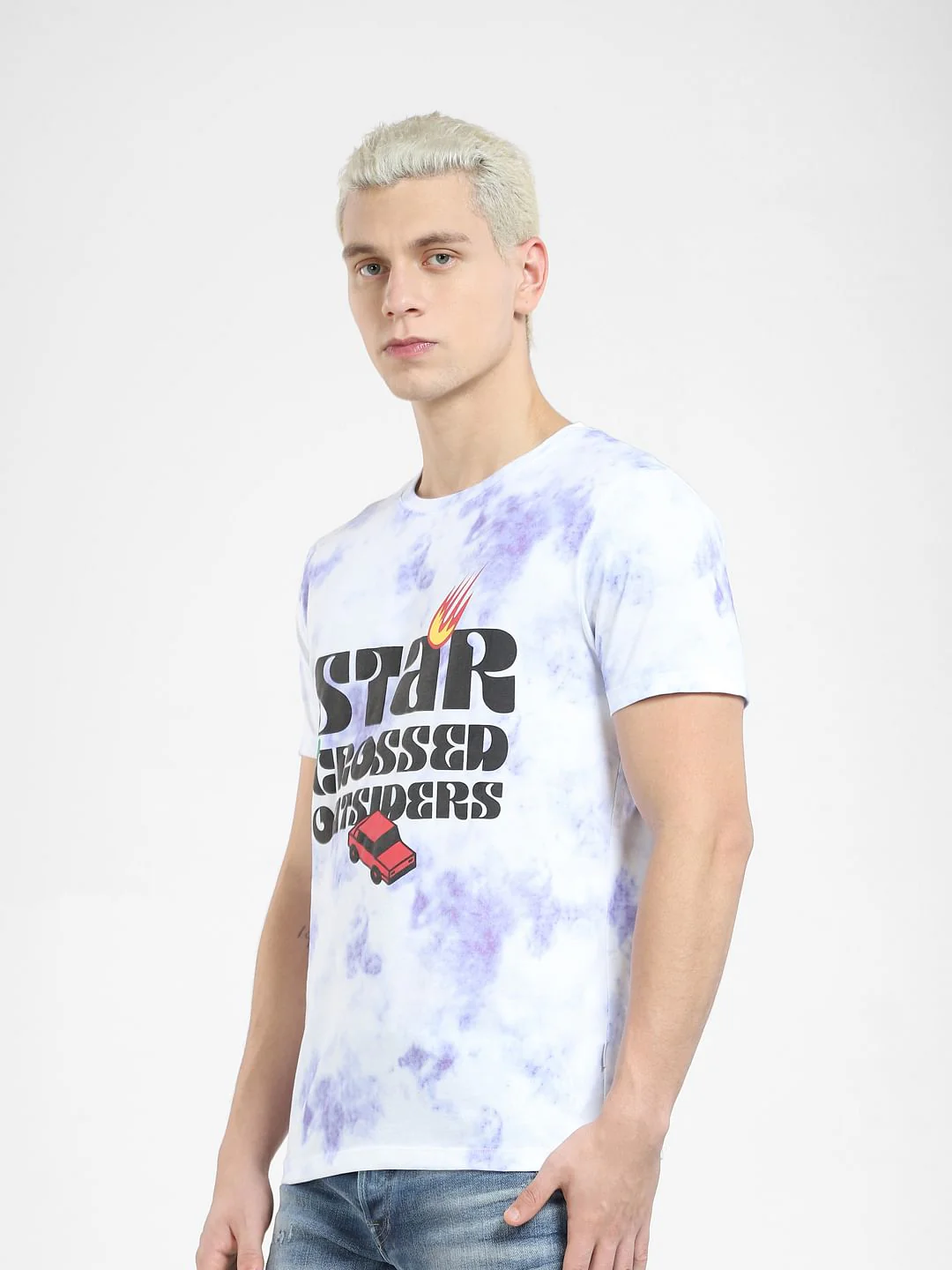 Purple Printed Crew Neck T-shirt - Image 3