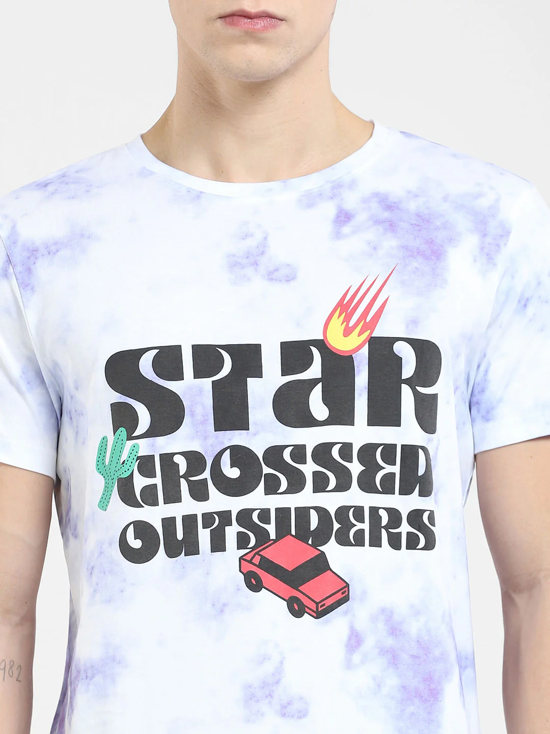 Purple Printed Crew Neck T-shirt - Image 5