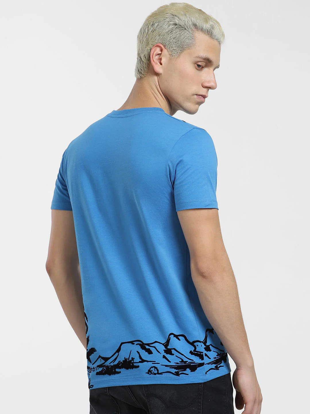 Blue Tropical Print Crew Neck T-shirt - Image 4