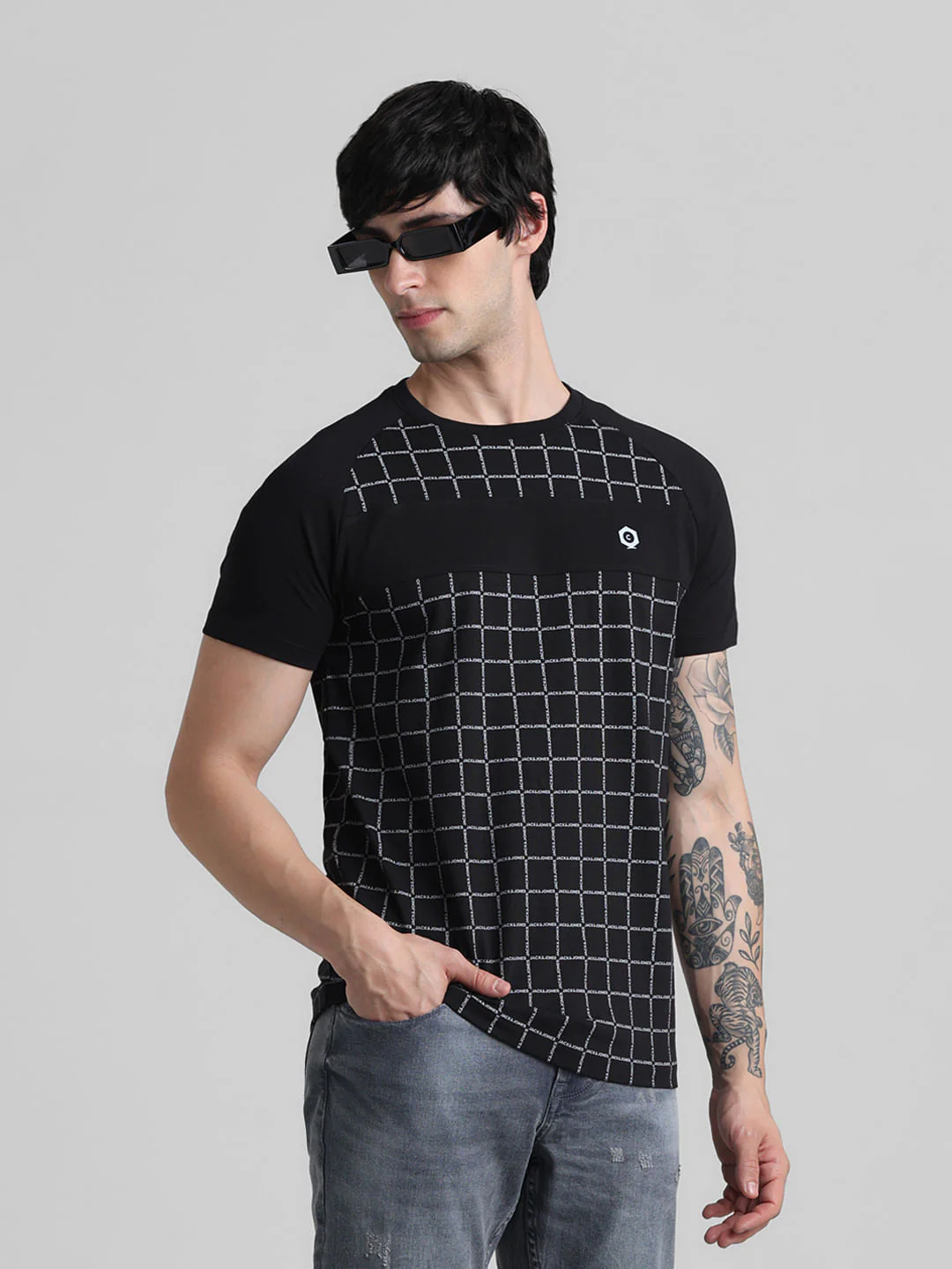 Black Logo Check Print T-shirt