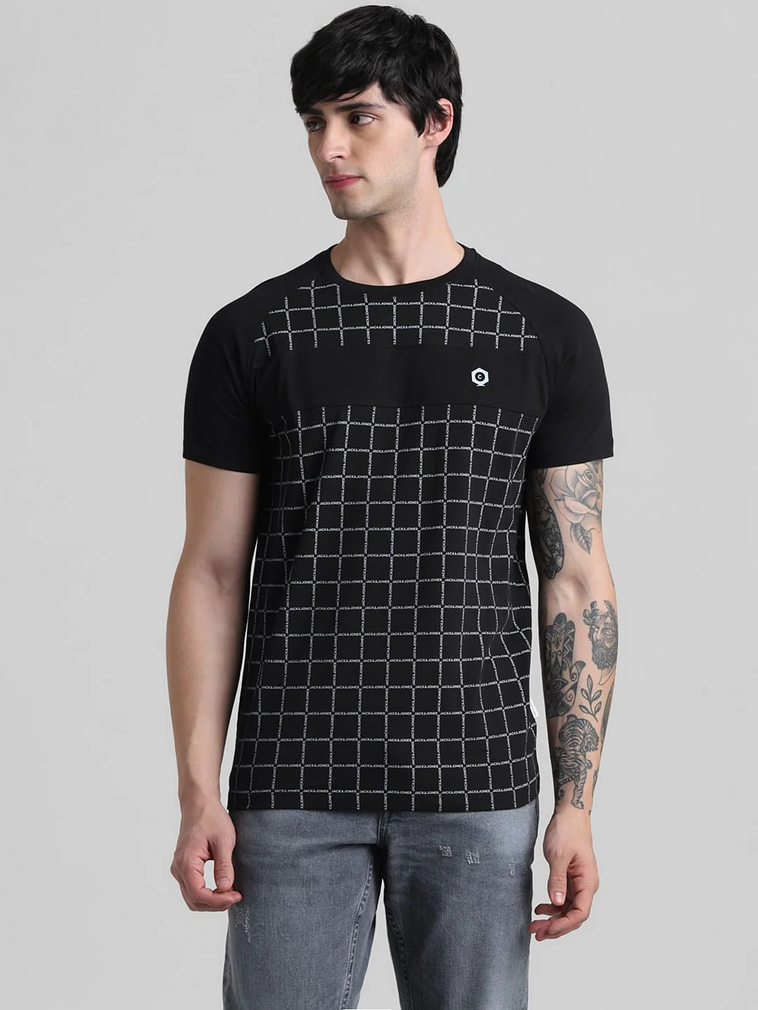 Black Logo Check Print T-shirt - Image 2