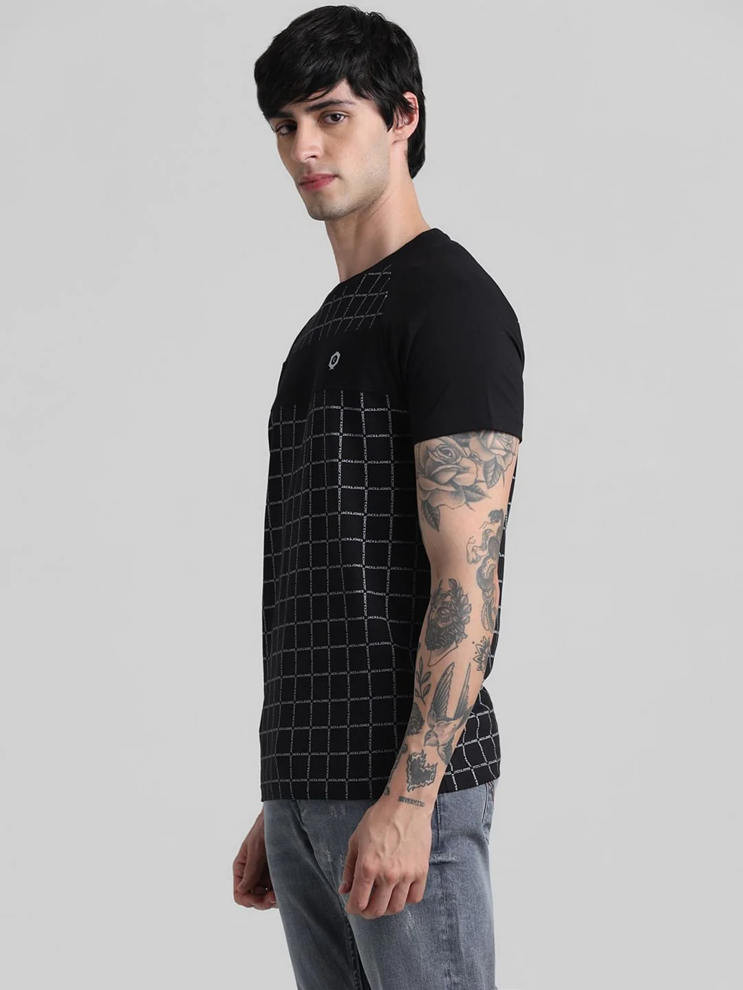 Black Logo Check Print T-shirt - Image 3