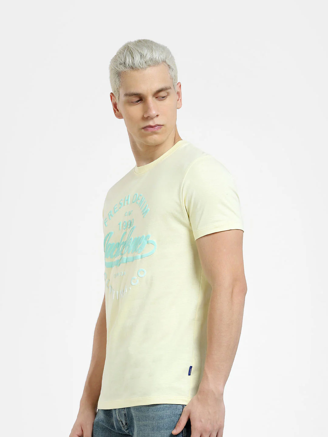 Beige Logo Print Crew Neck T-shirt - Image 3