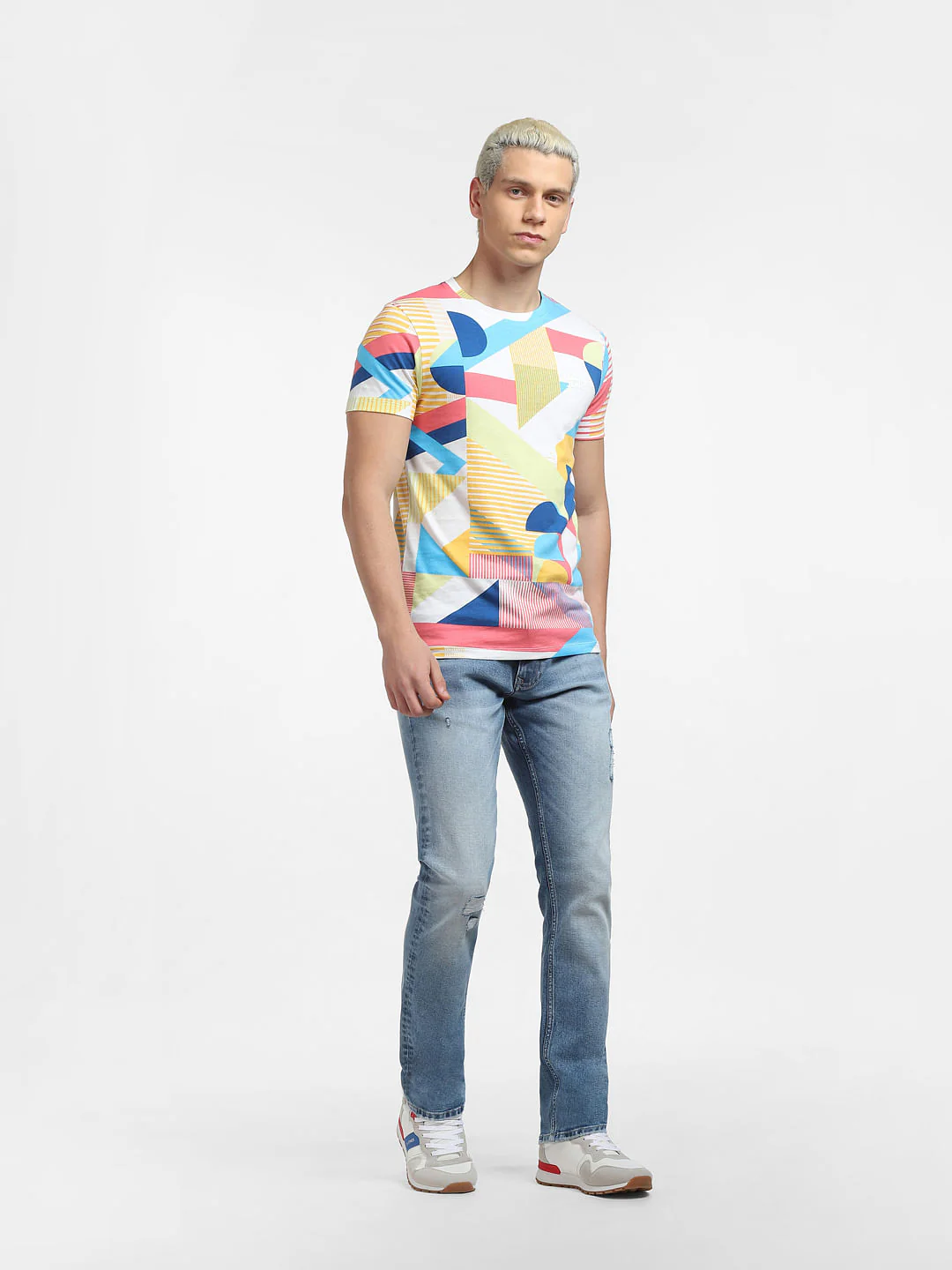 White Colourblocked Crew Neck T-shirt - Image 6