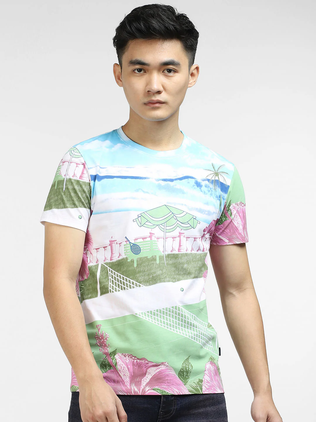 Blue Printed Crew Neck T-shirt - Image 2