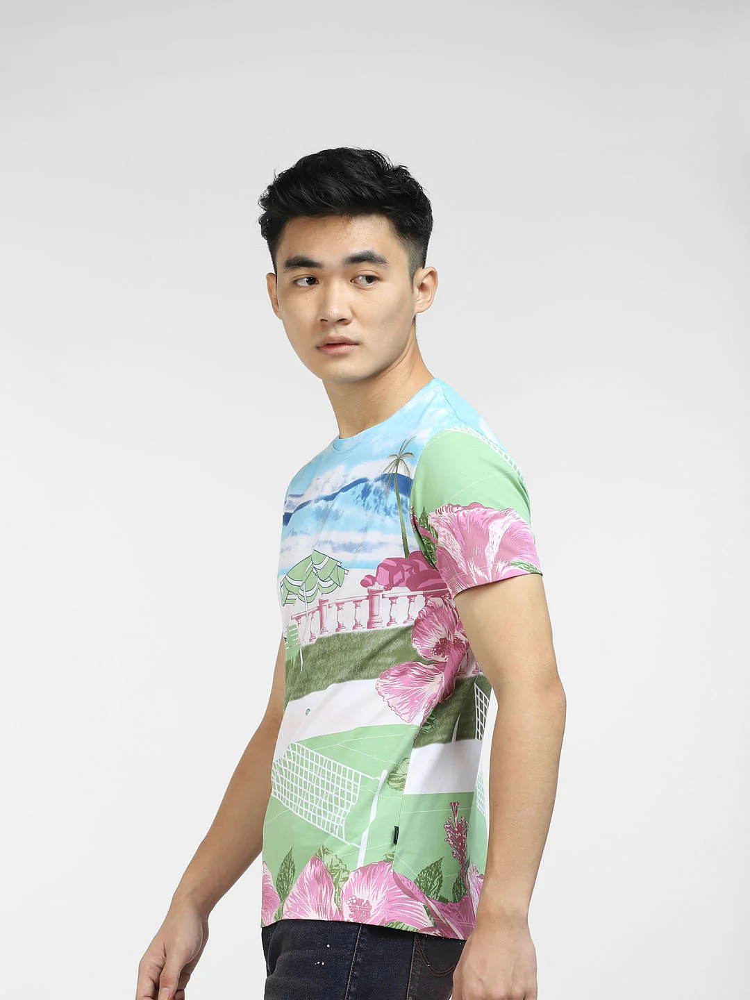 Blue Printed Crew Neck T-shirt - Image 3