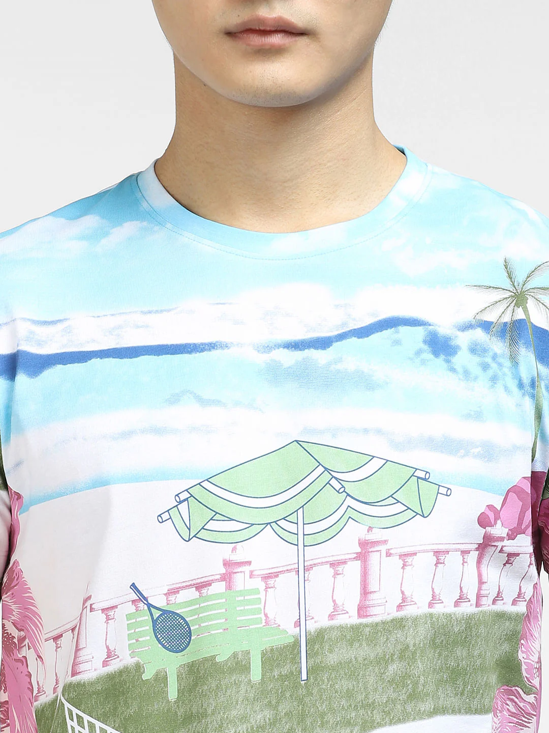 Blue Printed Crew Neck T-shirt - Image 5