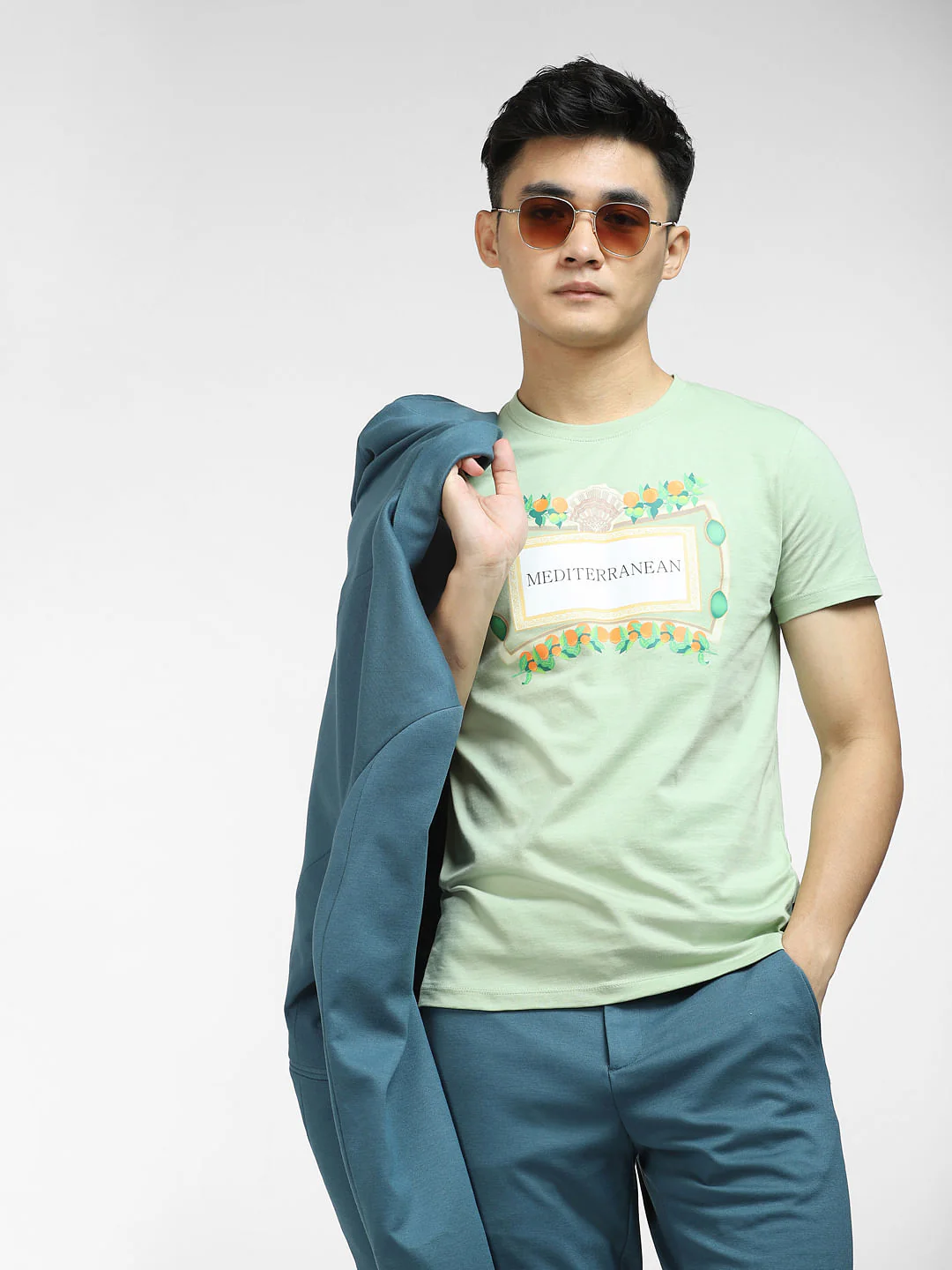 Green Printed Crew Neck T-shirt