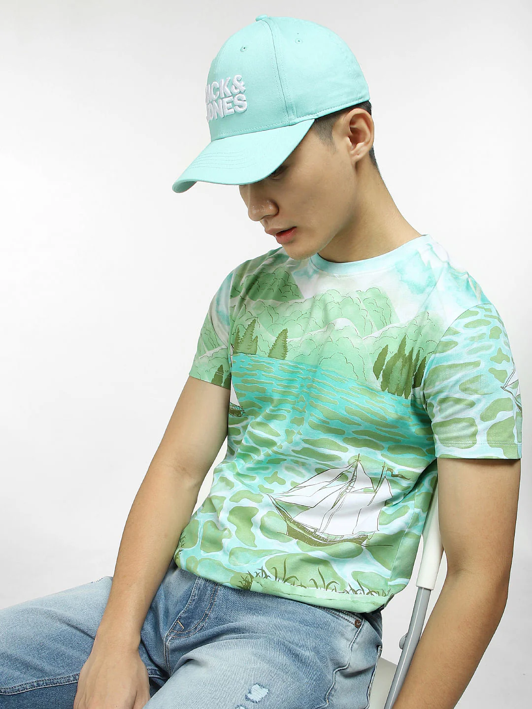 Green Printed Crew Neck T-shirt