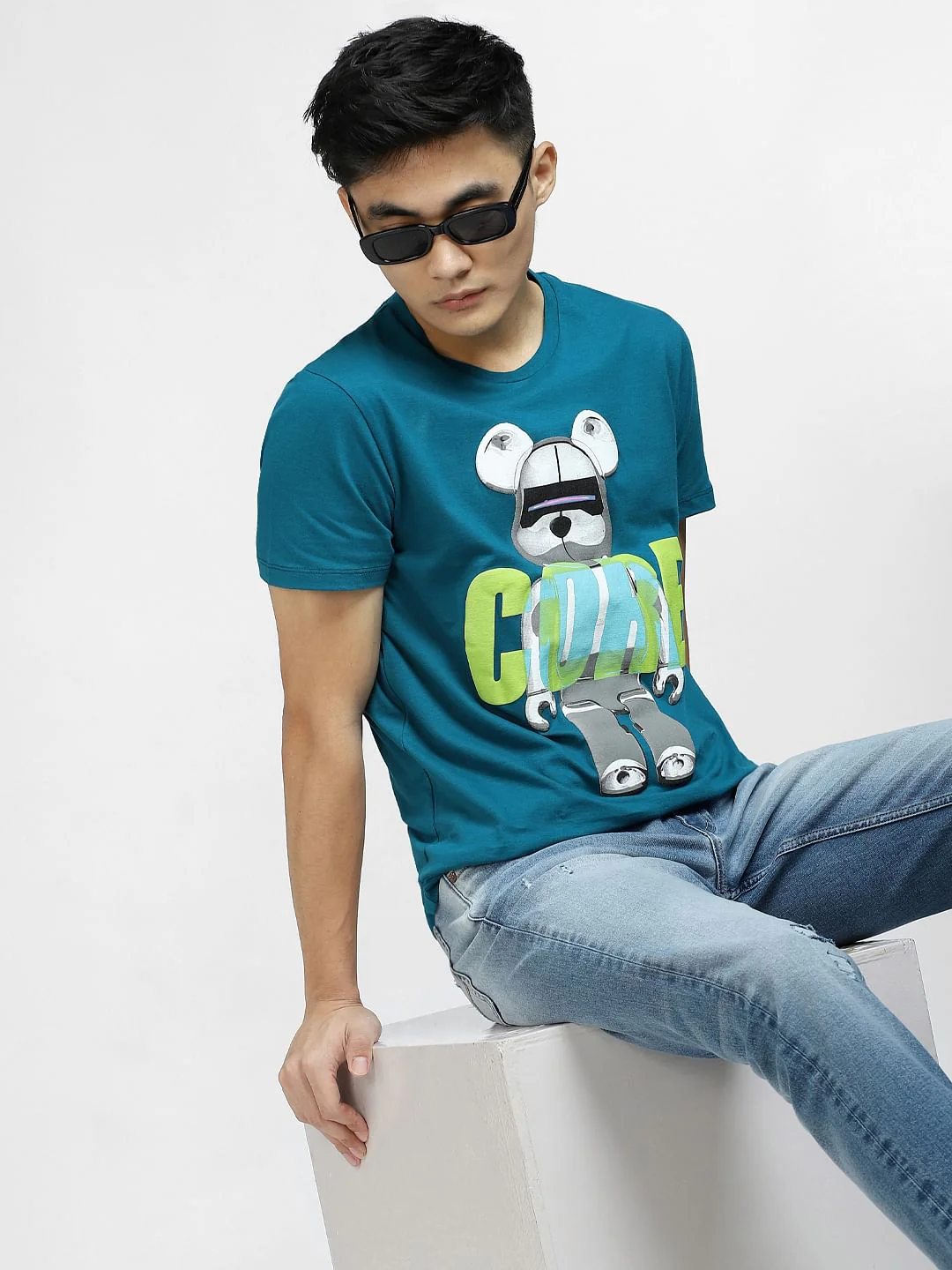 Blue Graphic Print Crew Neck T-shirt
