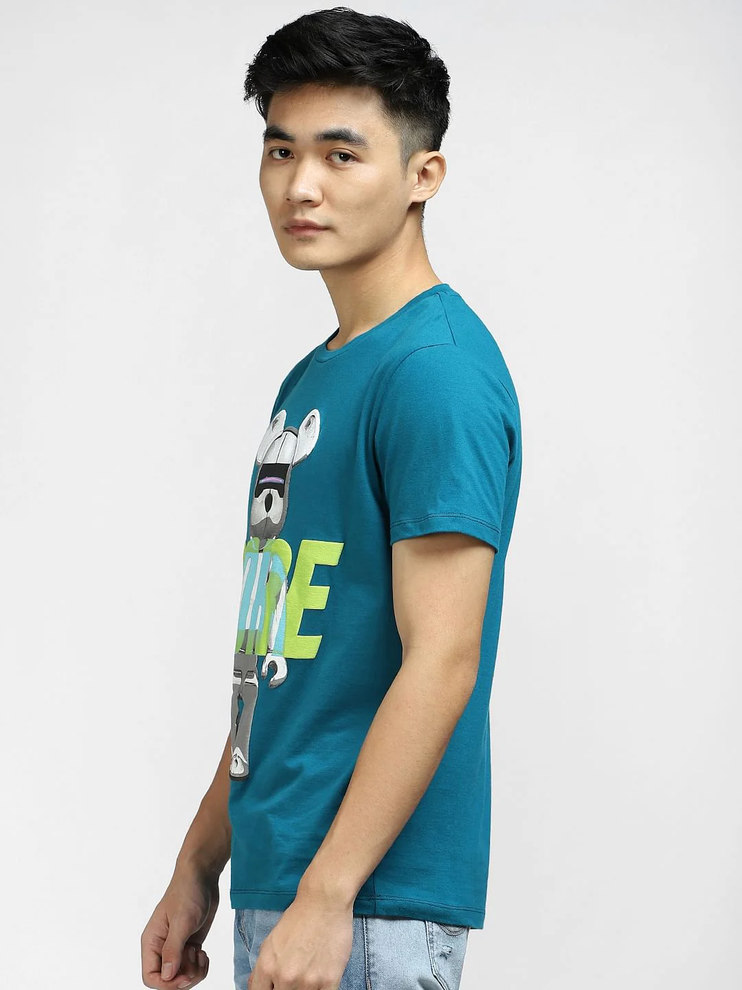 Blue Graphic Print Crew Neck T-shirt - Image 3
