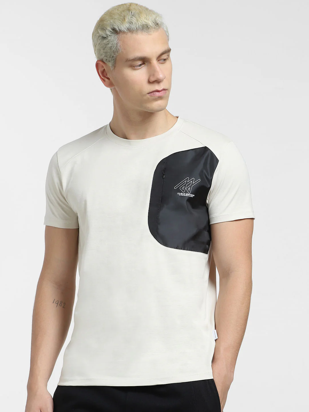 Grey Zip-Up Detail Crew Neck T-shirt - Image 2