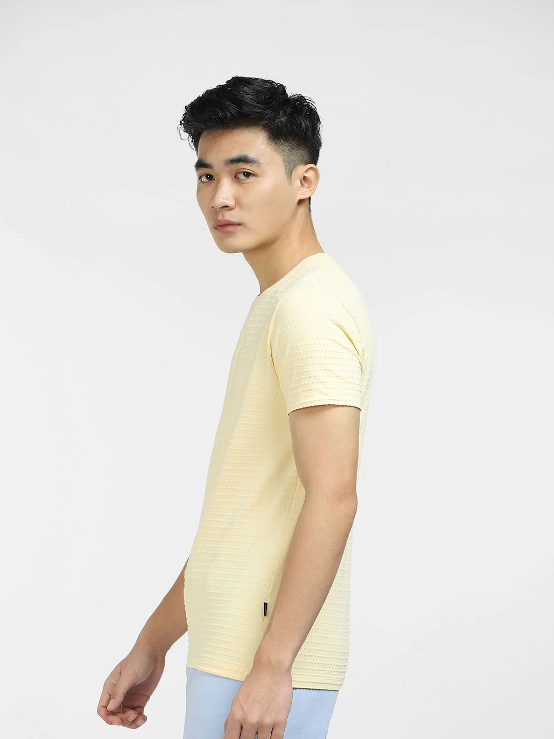 Yellow Self-Design Crew Neck T-shirt - Image 3