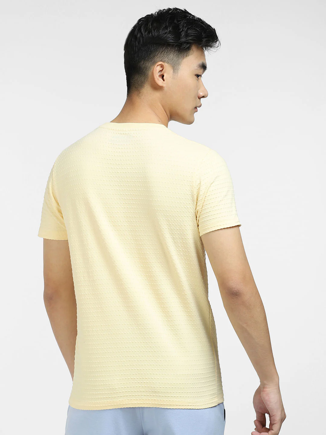 Yellow Self-Design Crew Neck T-shirt - Image 4