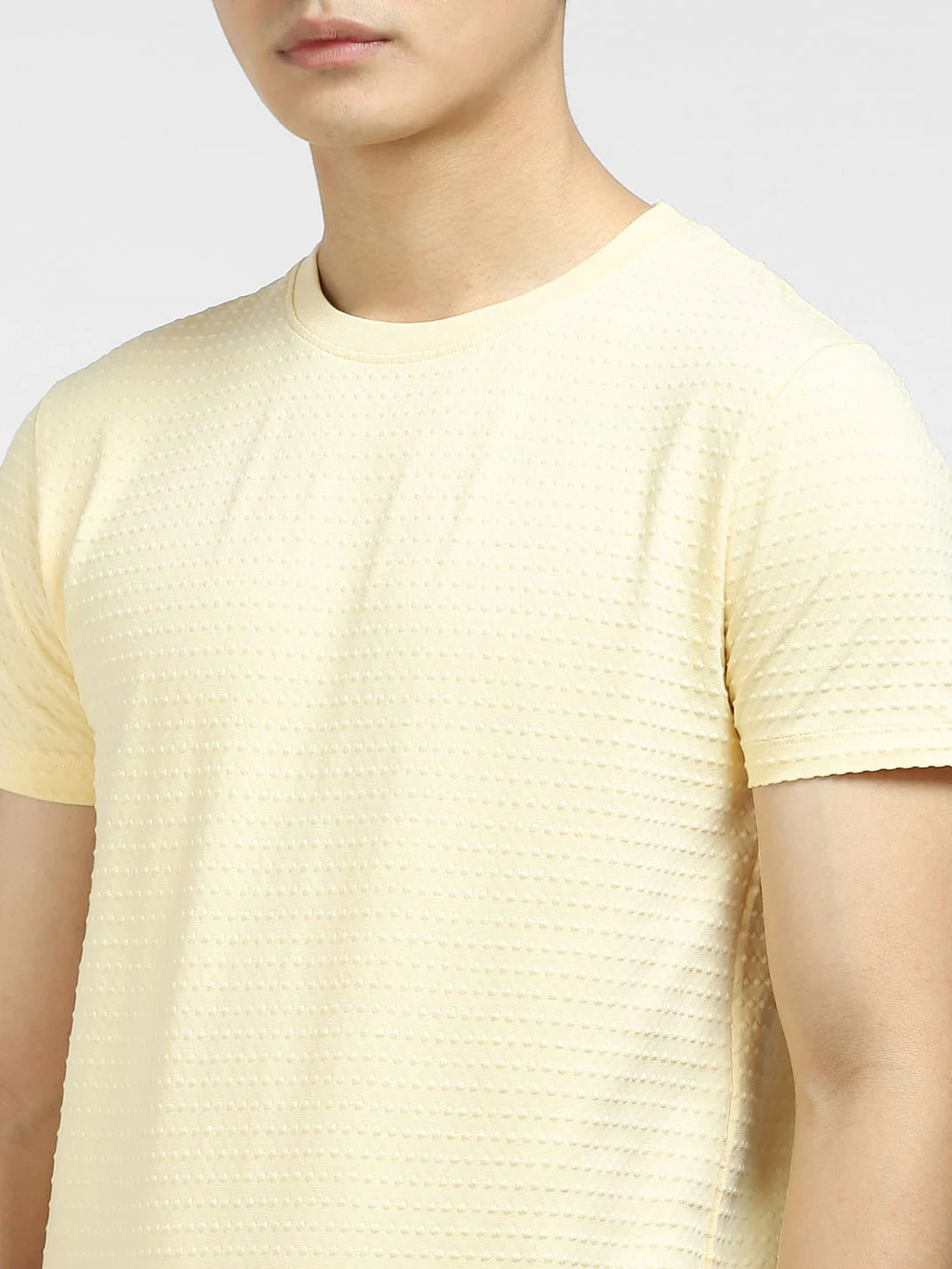 Yellow Self-Design Crew Neck T-shirt - Image 5