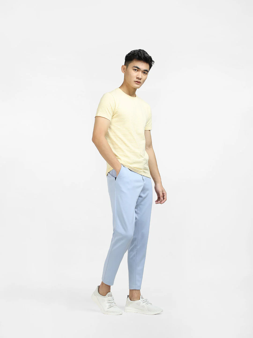 Yellow Self-Design Crew Neck T-shirt - Image 6