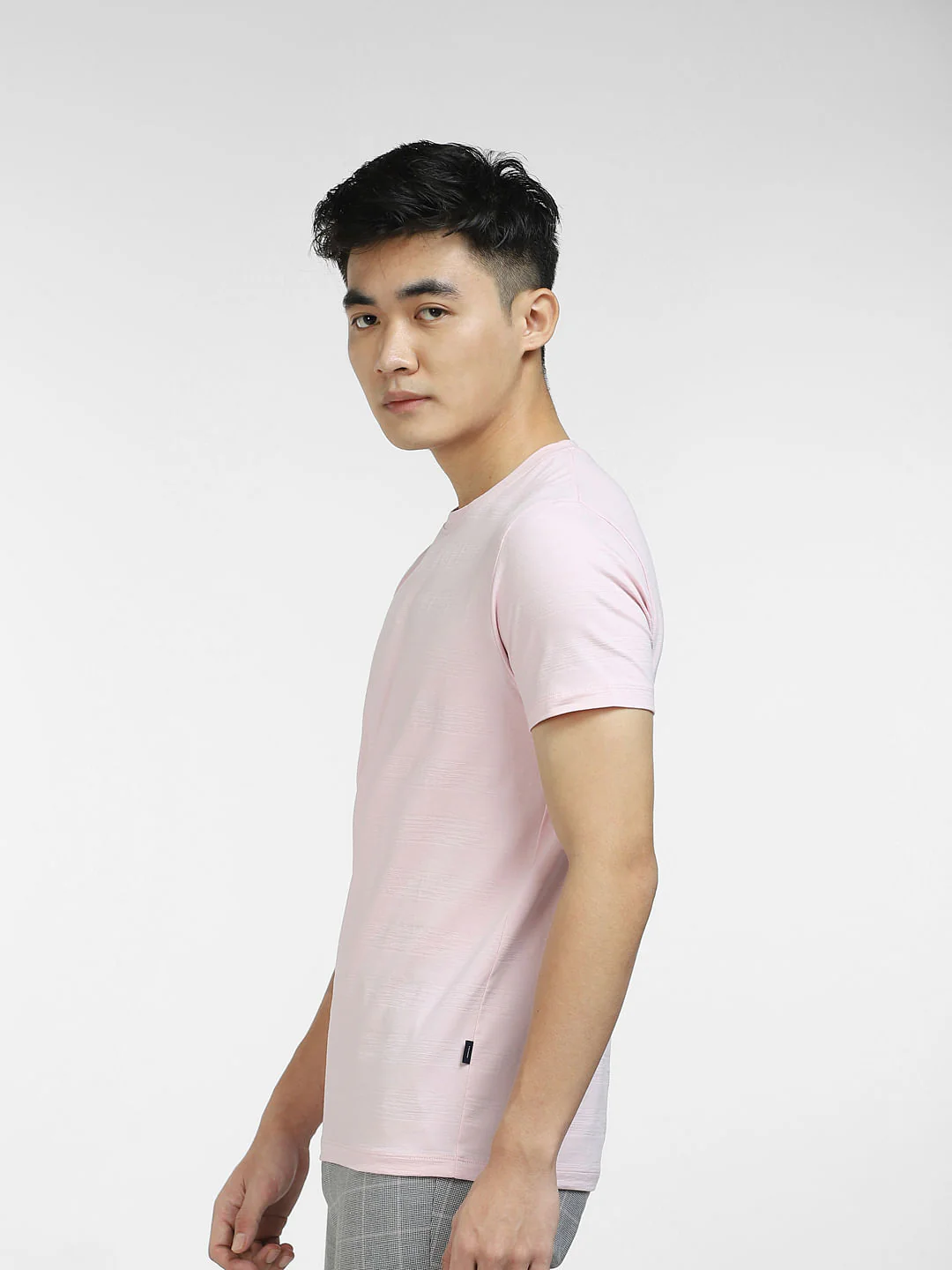 Pink Self-Design Crew Neck T-shirt - Image 3