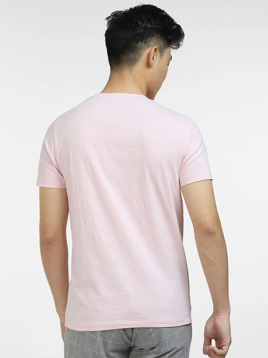 Pink Self-Design Crew Neck T-shirt - Image 4