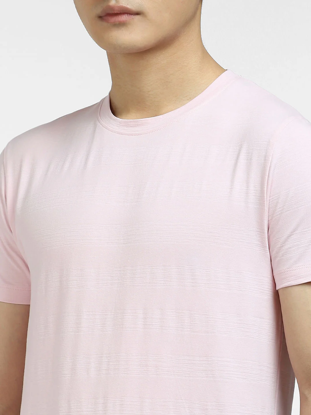 Pink Self-Design Crew Neck T-shirt - Image 5