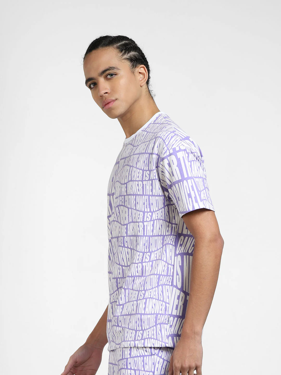 Purple Typographic Print Crew Neck T-shirt - Image 3
