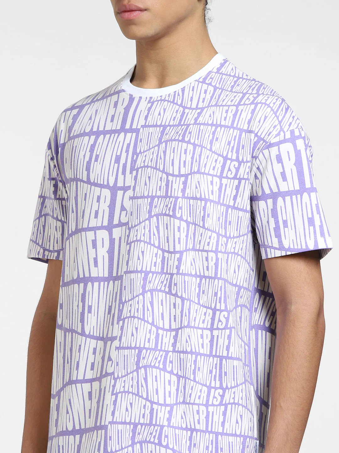 Purple Typographic Print Crew Neck T-shirt - Image 5