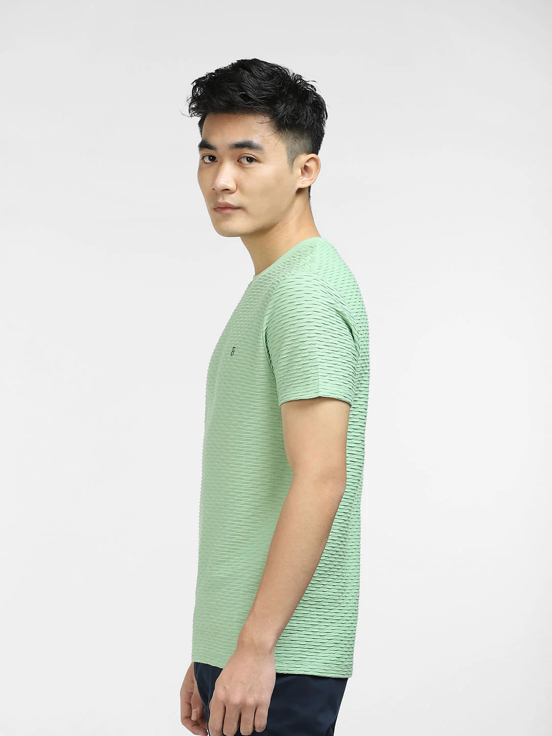 Green Self-Design Crew Neck T-shirt - Image 3