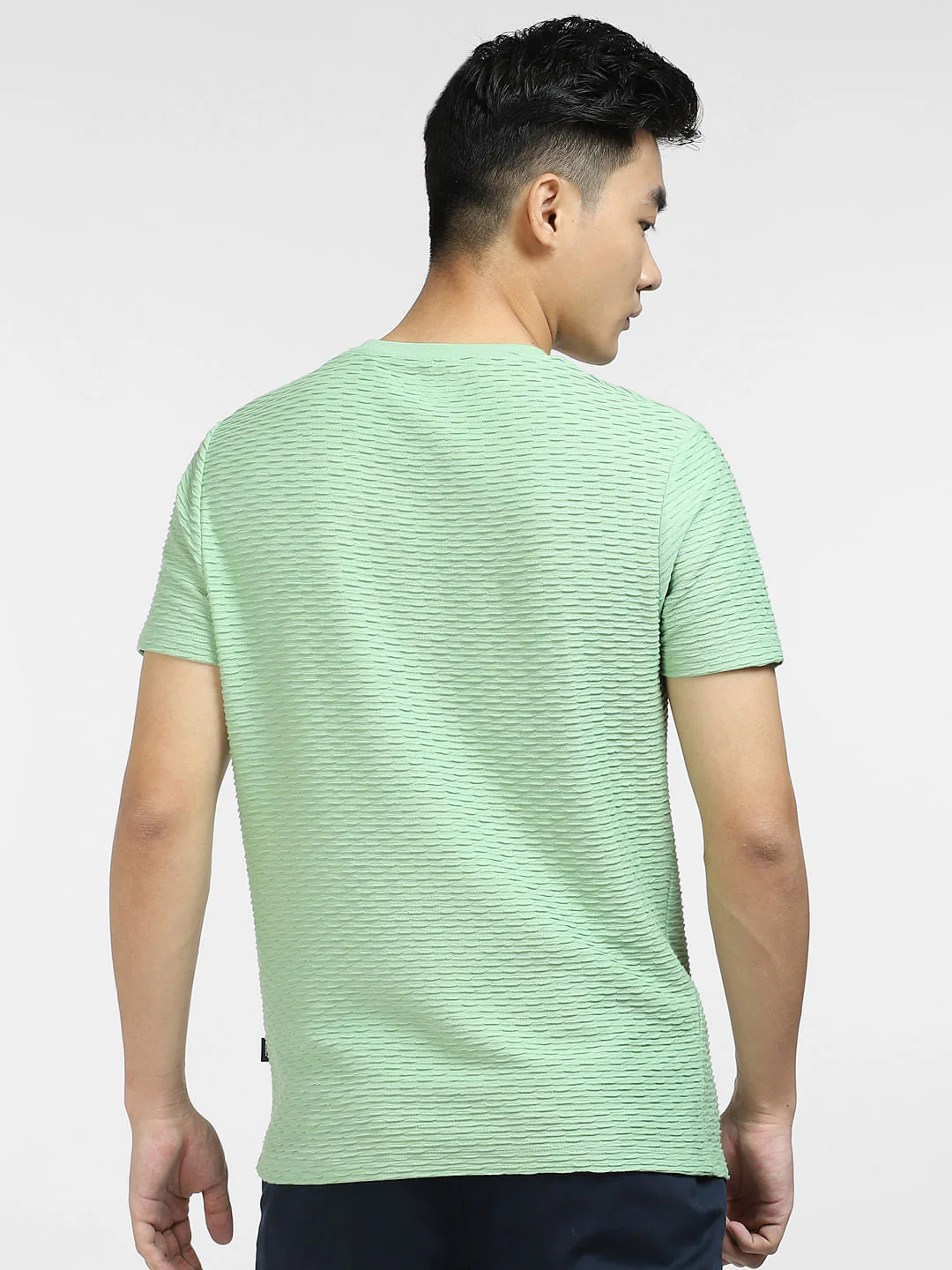 Green Self-Design Crew Neck T-shirt - Image 4