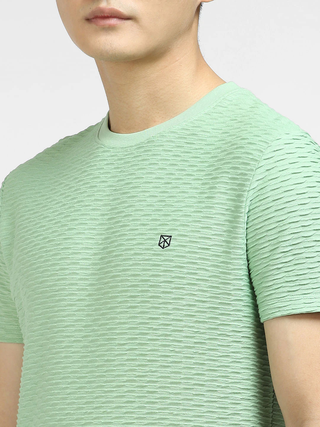 Green Self-Design Crew Neck T-shirt - Image 5