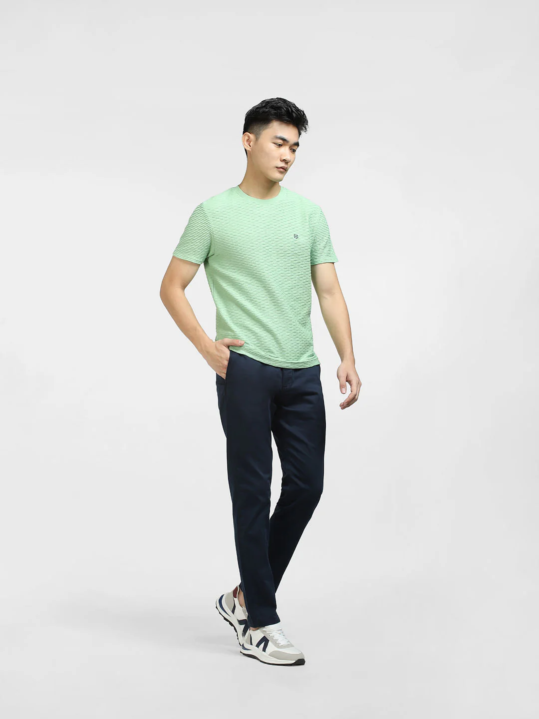 Green Self-Design Crew Neck T-shirt - Image 6