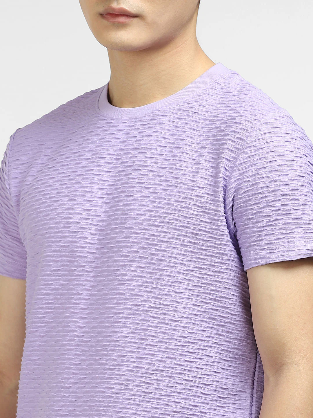 Purple Self-Design Crew Neck T-shirt - Image 5