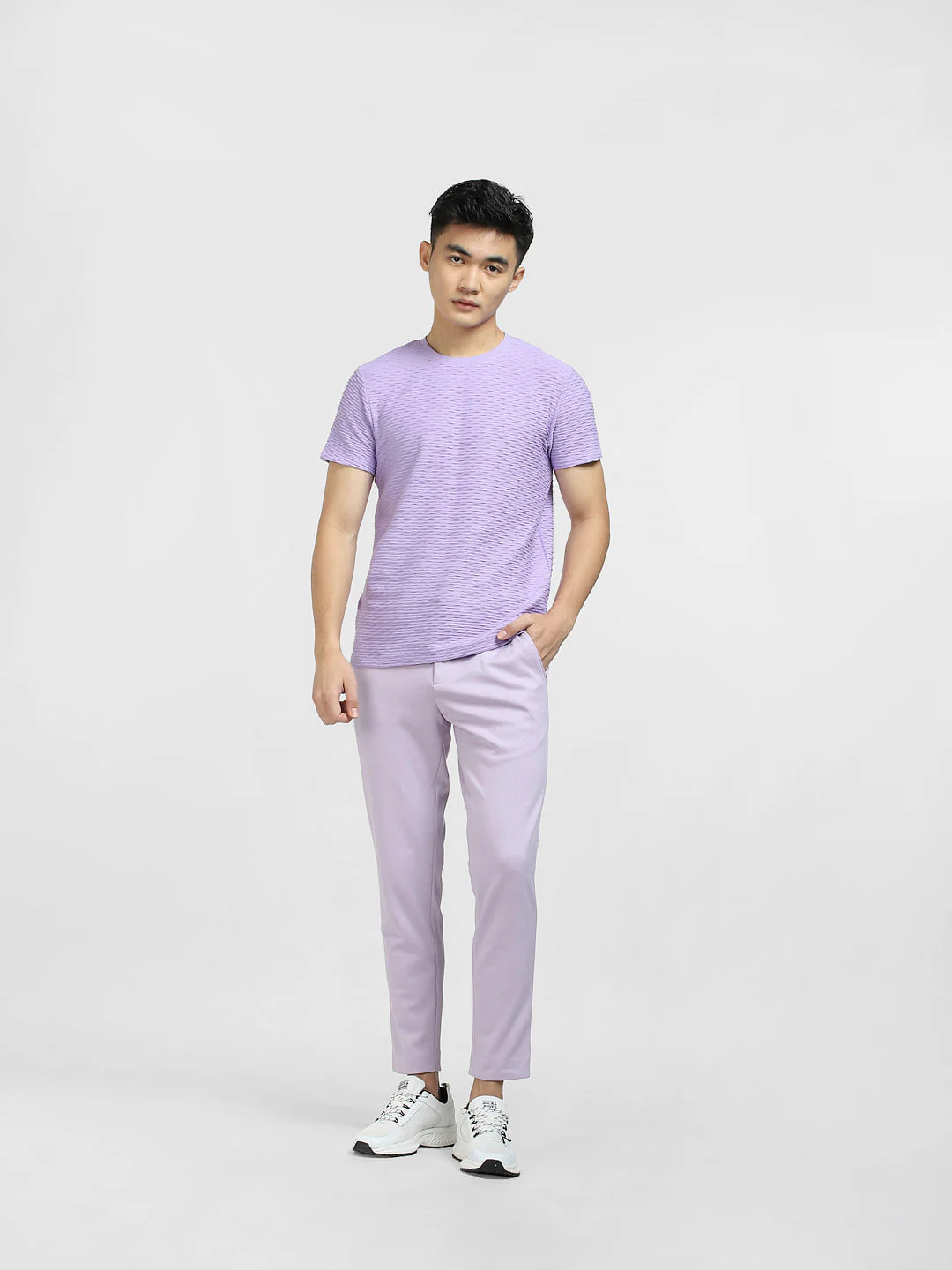 Purple Self-Design Crew Neck T-shirt - Image 6