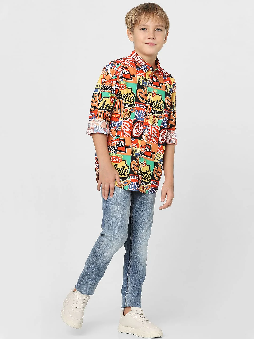 Boys Orange Typographic Print Shirt