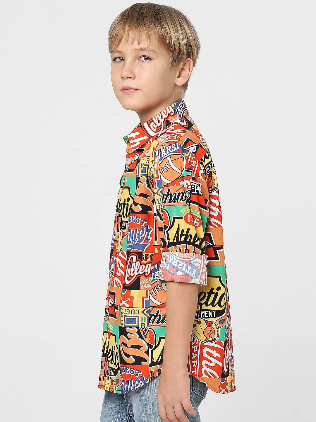 Boys Orange Typographic Print Shirt - Image 3