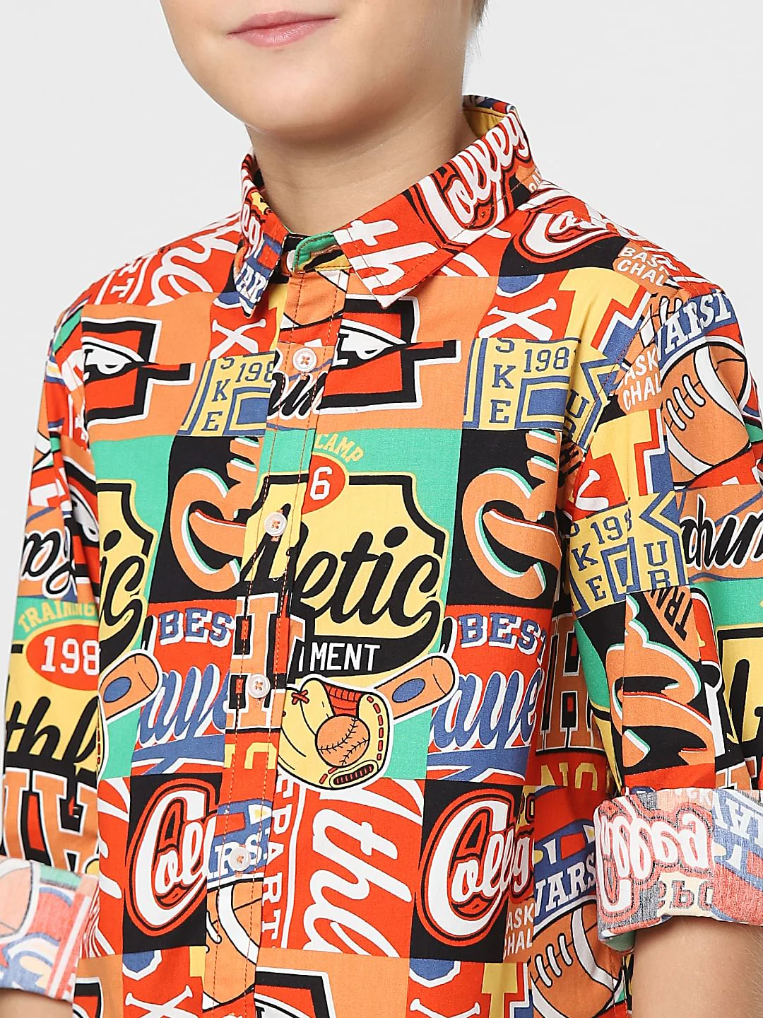 Boys Orange Typographic Print Shirt - Image 5