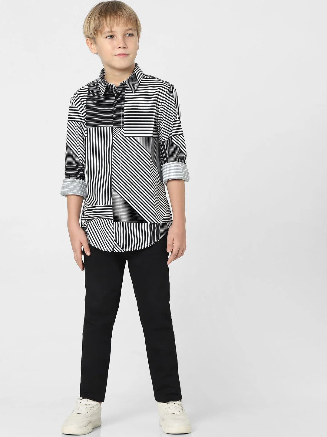 Boys Black Monochrome Full Sleeves Shirt - Image 6