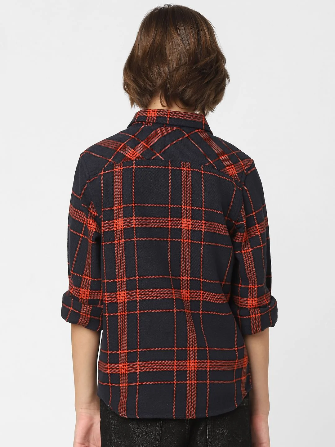 Boys Navy Blue Check Full Sleeves Shirt - Image 4