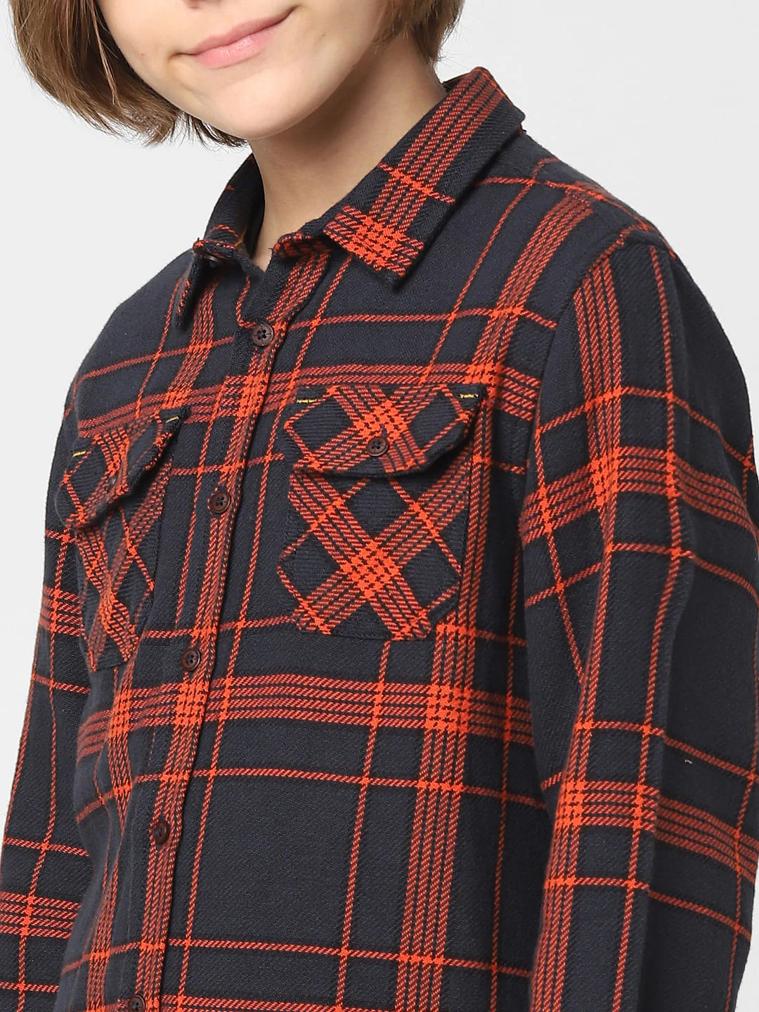Boys Navy Blue Check Full Sleeves Shirt - Image 5