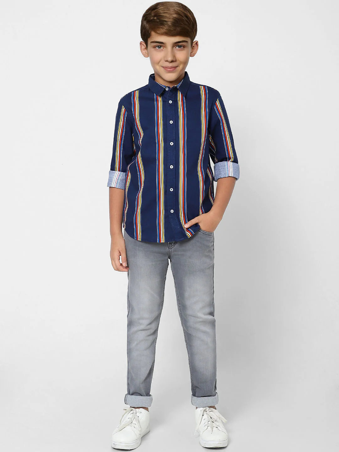 Boys Blue Striped Full Sleeves Shirt