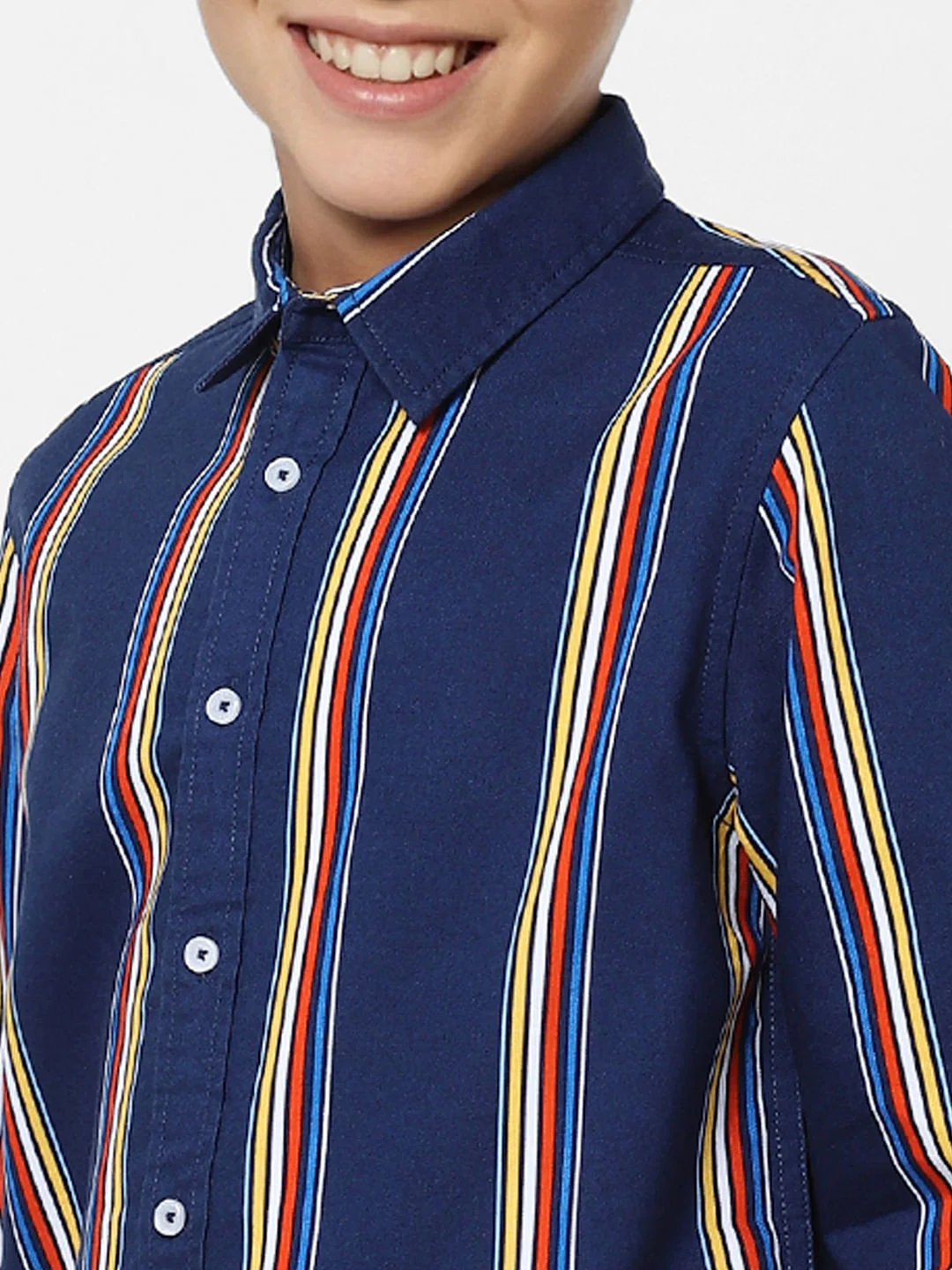 Boys Blue Striped Full Sleeves Shirt - Image 5