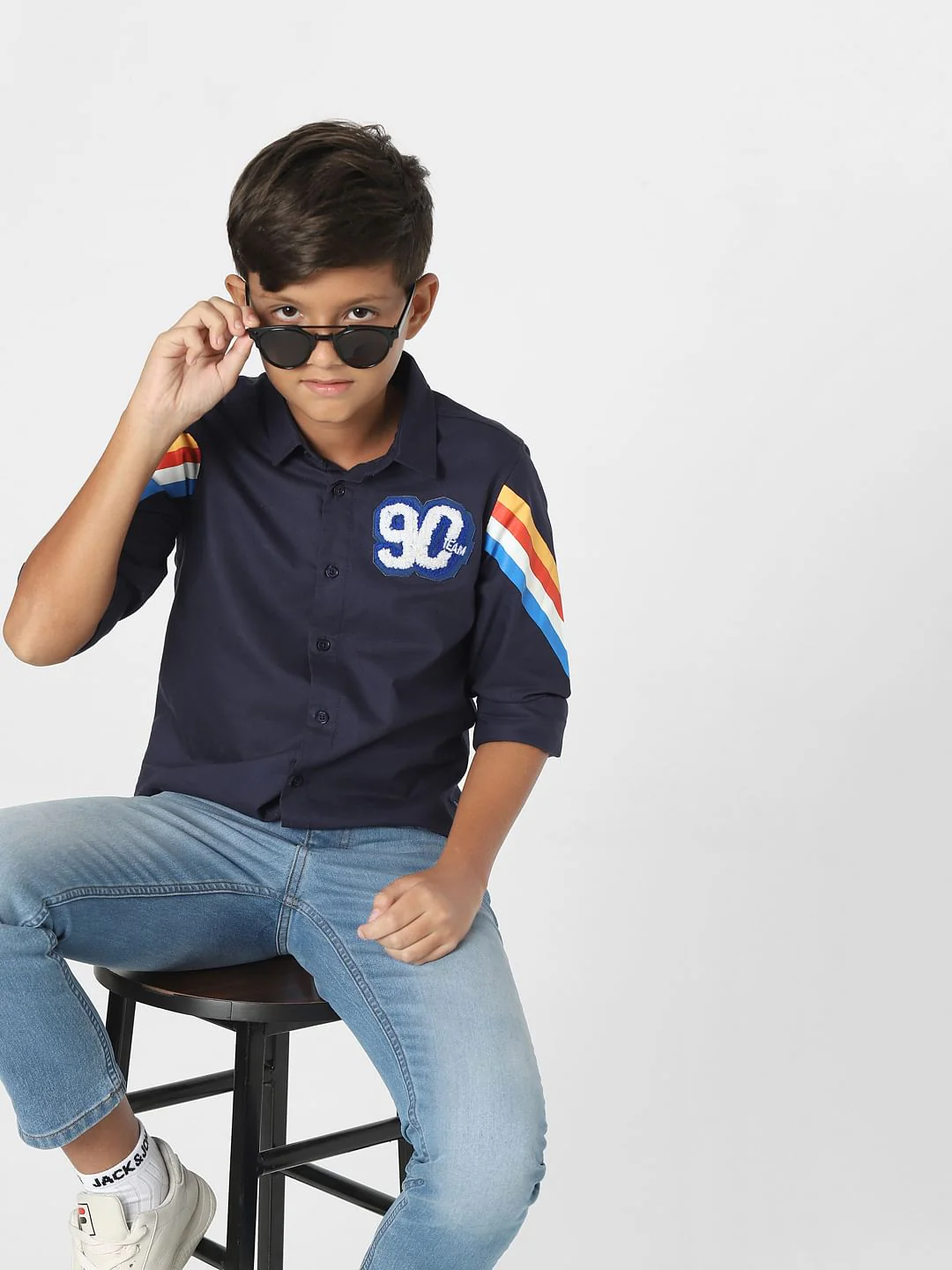 Navy Blue Printed Full Sleeves Shirt